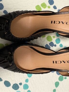 Coach Black Leather Ruched Slip-On Flats
